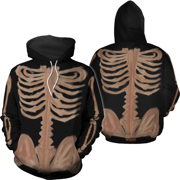 Skeleton Zip-up Hoodie Unisex Handmade Bleached Double-sided