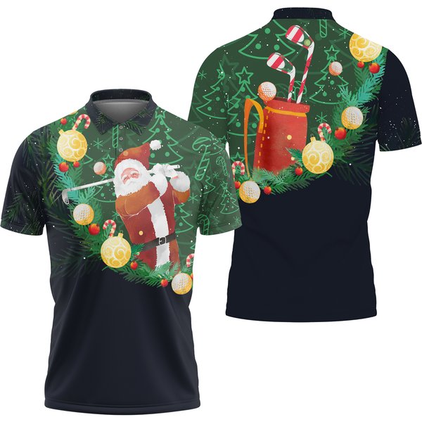 Christmas Santa Claus Playing Golf Polo Shirt-image