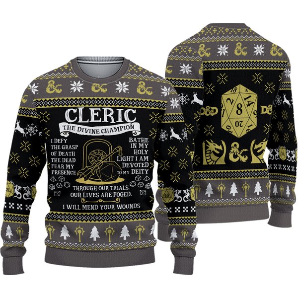 Cleric Ugly Sweater, Dnd Gaming Christmas Ugly Sweater-image