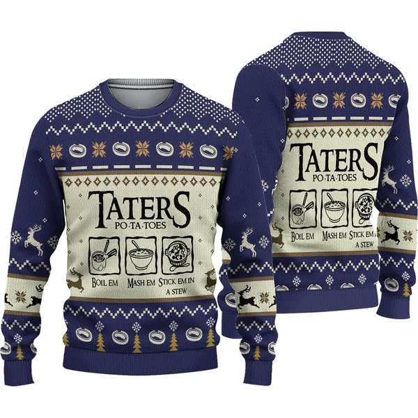 The Lord Of The Rings Taters Potatoes Blue Ugly Christmas Sweater-image