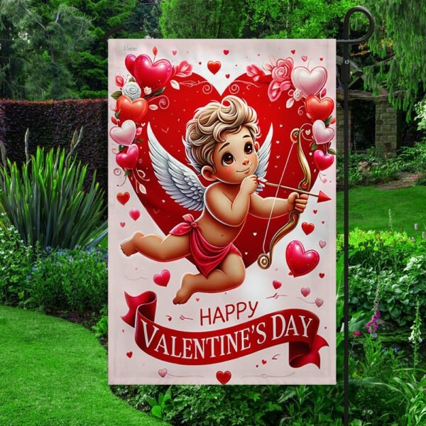 Cupid Happy Valentine's Day Garden Flag, Love Garden Flag-image