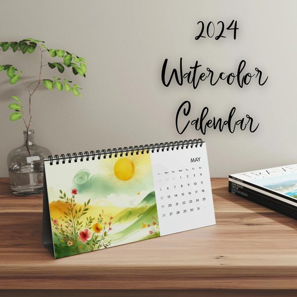 2024 Desktop Calendar - 10X5" Watercolor Calendar Art Designs, Eco-Friendly Paper-image
