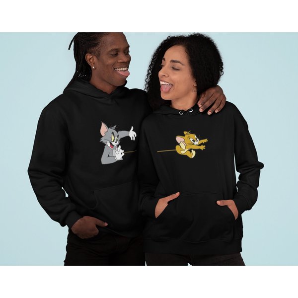 Tom & Jerry Couple Hoodie, Love Him, Love Her Matching Couple Hoodies-image