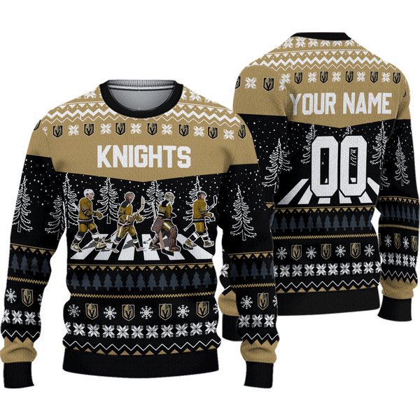 Personalized Knights Walking Abbey Road Ice Hockey Christmas Ugly Sweater