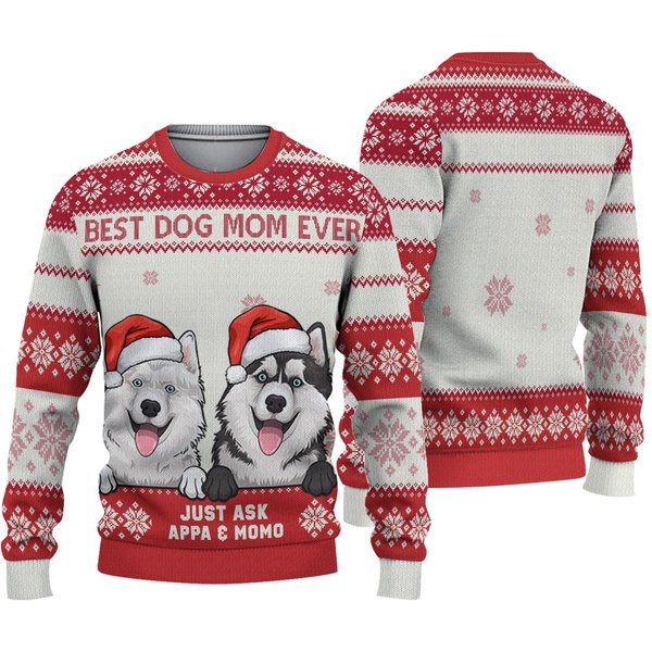 Best Dog Mom Ever Personalized Custom Ugly Christmas Sweater-image