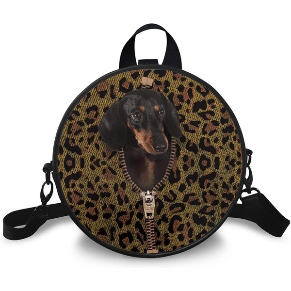 Dachshund Women's Pu Round Clock Shape Tote Handbag Shoulder Bag-image
