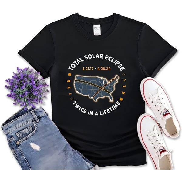 Total Solar Eclipse Twice In A Lifetime 2017 2024 Shirt, April 8 2024, Usa Map-image