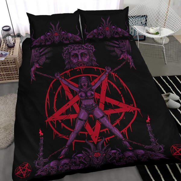 Skull Satanic Pentagram Demon Chained To Sin And Lovin It Bedding Set