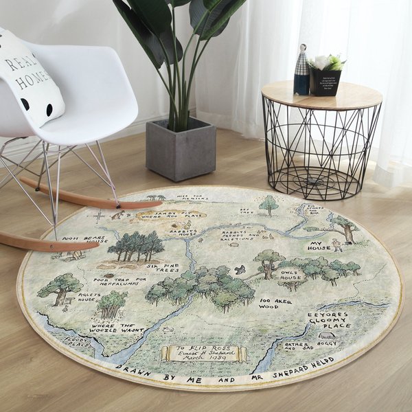 Woodland Round Rug|Pooh Floor Carpet|Forest Non Slip Circle Rugs Round Floor Pad-image