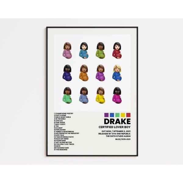 Drake Cover Poster, Certified Lover Boy Album Wall Print, Tracklist Poster-image