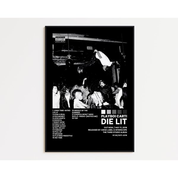 Playboi Carti Cover Poster, Die Lit Album Wall Print, Tracklist Poster-image