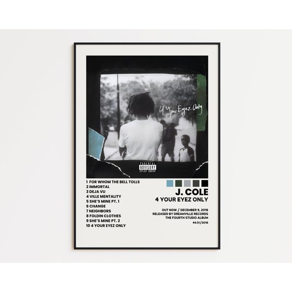 J. Cole Cover Poster, 4 Your Eyez Only Album Wall Print, Tracklist Poster-image