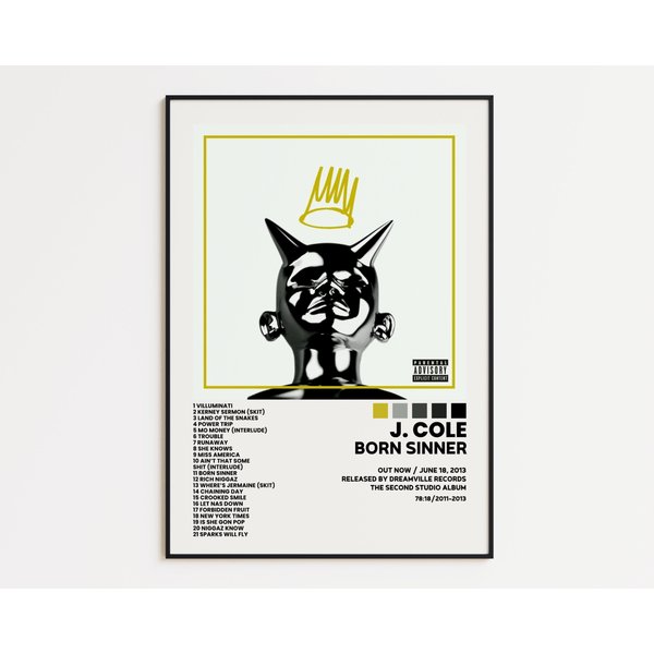 J. Cole Cover Poster, Born Sinner Album Wall Print, Tracklist Poster-image