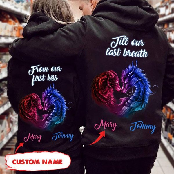 Pesonalized Till Our Last Breath Wolf And Dragon Zip Hoodie