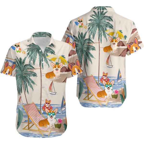 Cute Corgi Cartoon Dog Vacation Aloha Beach Hawaiian Shirt-image