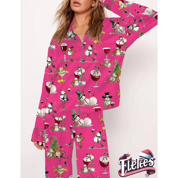 Winey Snowman Pink Long Sleeve Pajama Set-image