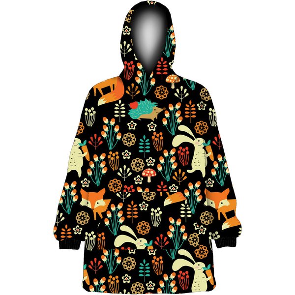 Floral Fox, Rabbit, Hedgehog Animal Blanket Hoodie-image
