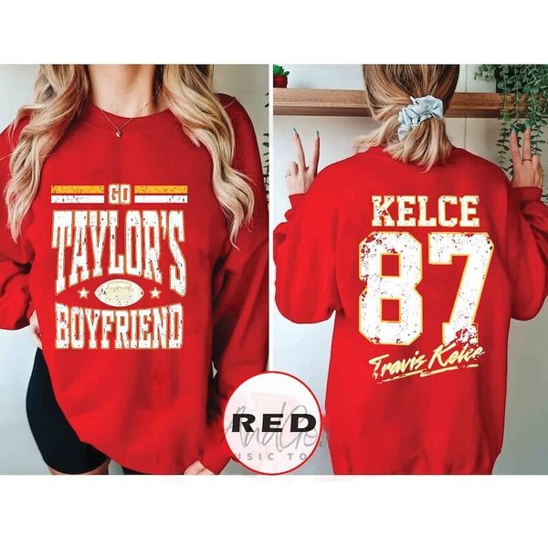 Go Taylors Boyfriend Double Sided Sweatshirt, Vintage Travis Kelce Double Sided Sweatshirt-image
