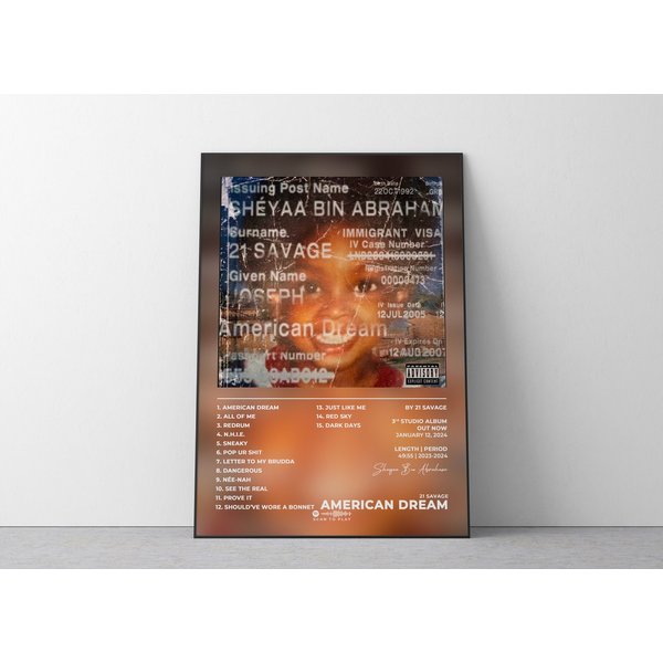 Album Poster American Dream 21 Savage | 21 Savage Poster-image