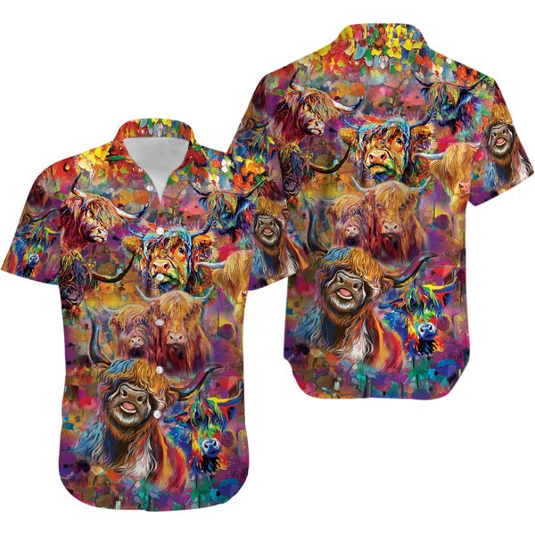 Scottish Highland Cattle Cow Make Me Happy Hawaii Shirt-image