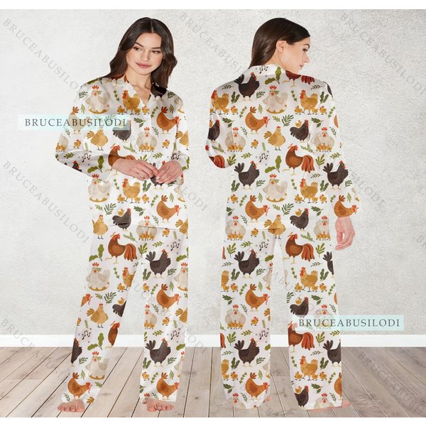 Vintage Chicken Pajamas, Vintage Chicken Pajamas Set,Chicken Holiday Pajamas, Pajamas Pants-image