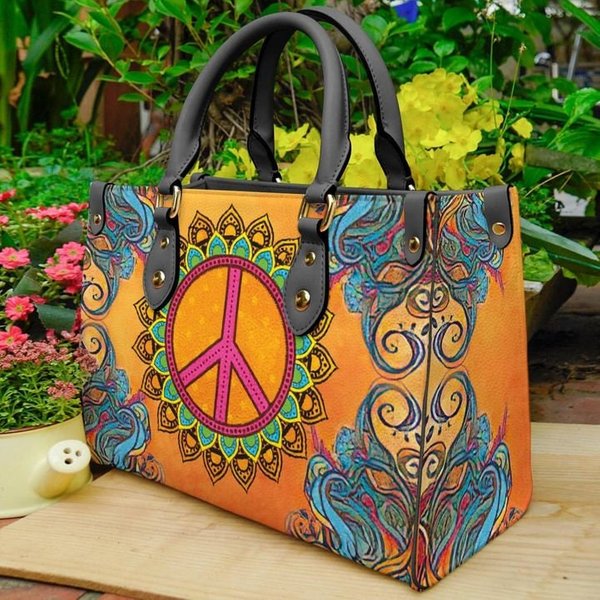 Custom Hippie Sunflower Leather Bag, Sunflower Handbag,Tote Bag-image