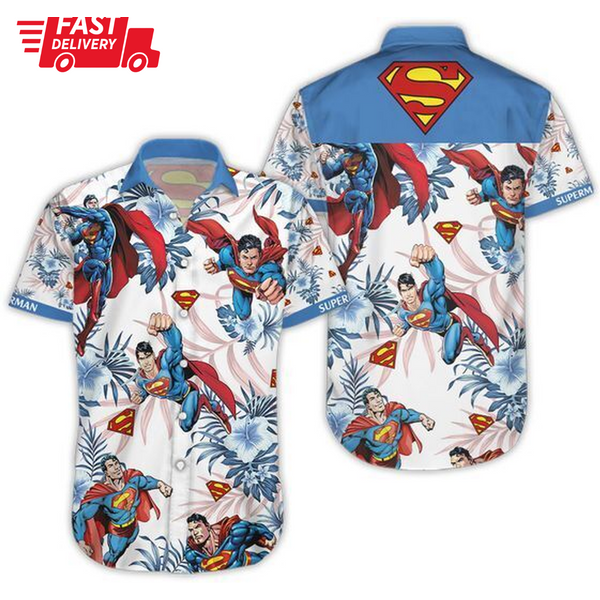 Super Man Blue Tropical Superheroes Movie Fans Hawaiian Shirt-image