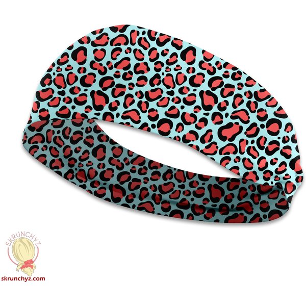 Light Blue And Coral Leopard Print Headband-image