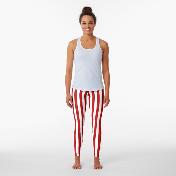 Basic Vertical Stripes - Red & White Leggings-image