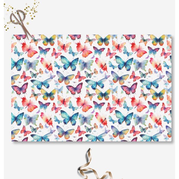Colorful Watercolor Butterfly Modern Pattern Tissue Paper-image