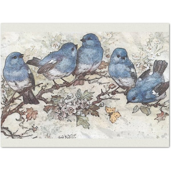 Bluebirds &Amp; Blossoms Watercolor Decoupage Tissue Paper-image
