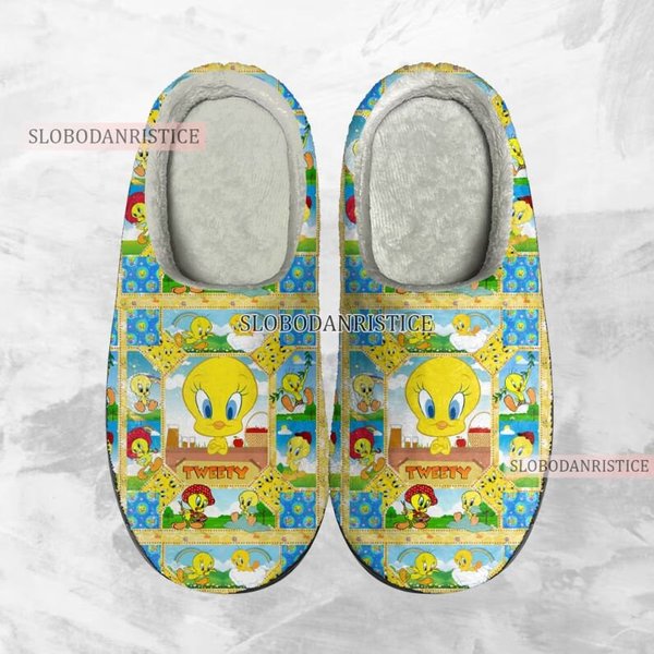 Tweety Bird Cozy Unisex Winter Slippers, Tweety Bird Winter Shoes-image
