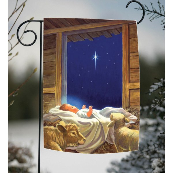 Toland Baby Jesus 12X18 Christmas Manger Birth Nativity Sheep Garden Flag-image