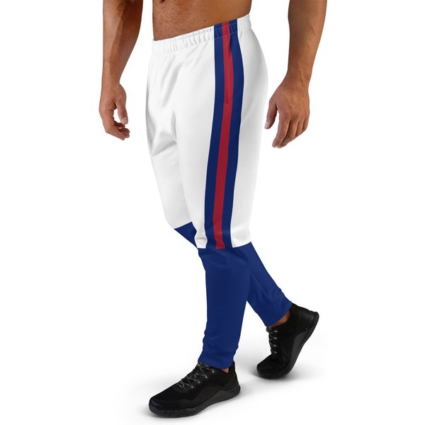 New York Fans Joggers | Team Colors White With Dark Blue And Red Stripes