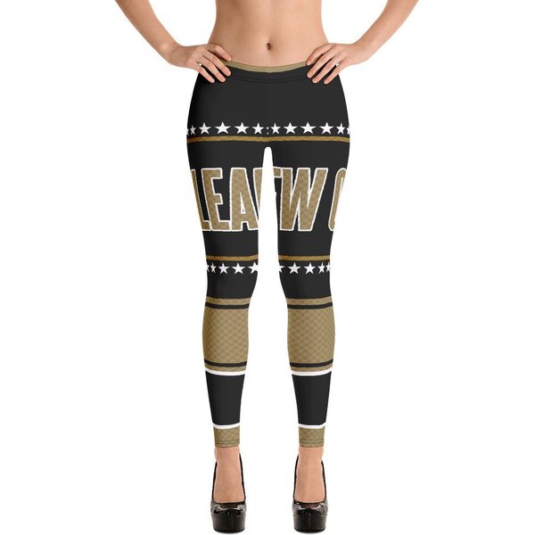 New Orleans Fan/Team Colors With Old Gold-Black Straight/Cute Ladies Football Style Sports Leggings-image