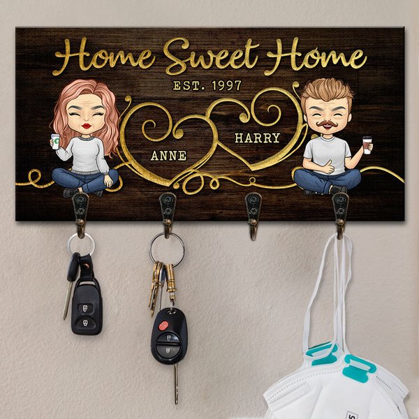 Home Sweet Home - Personalized Key Hanger, Key Holder - Gift For Couples Husband Wife-image