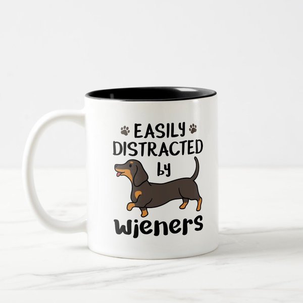 Dachshund Dog Easily Distracted By Wieners Two-Tone Coffee Mug-image