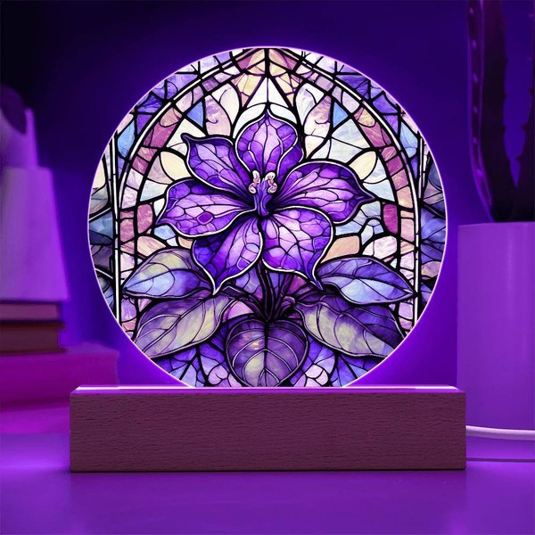 African Violet Birth Flower Stained Glass Acrylic Plaque