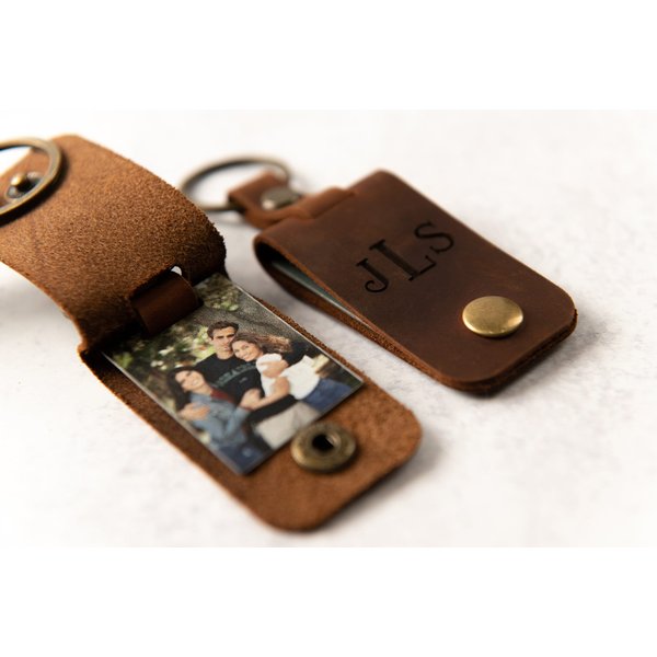 Personalized Photo Metal Tag Leather Keychain