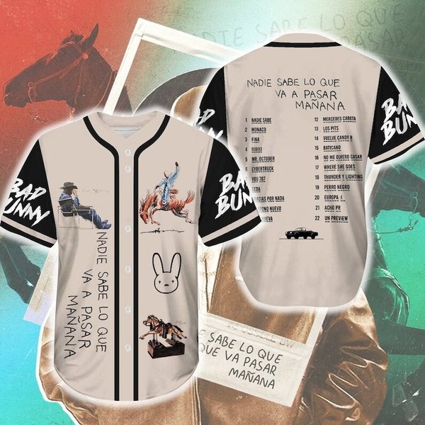 B-A-D Bunny Nadie Sabe Album Tracklist Baseball Jersey, Most Wanted 2024 Tour Shirt-image