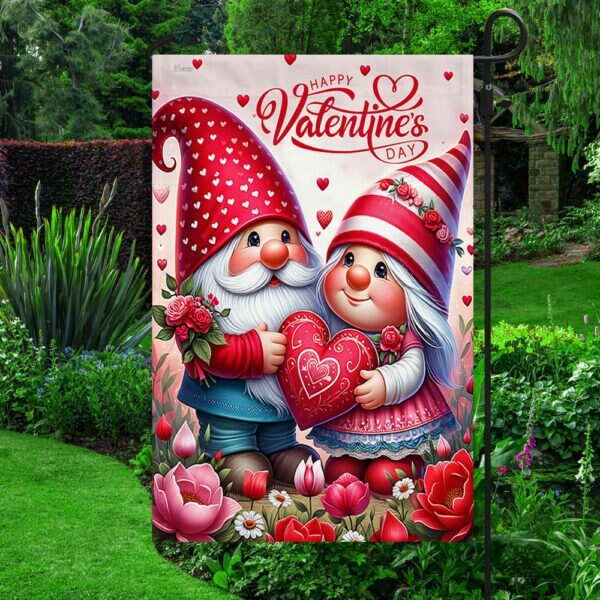 Happy Valentines Day Garden Flag, Gnome Couple Flag-image