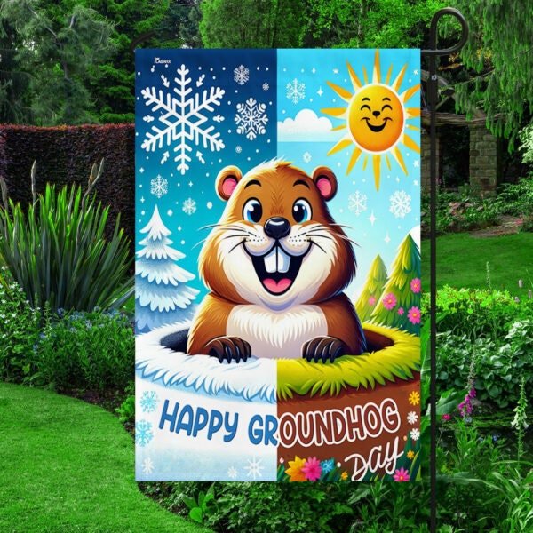 Happy Groundhog Day Garden Flag, Groundhog Day Double Sided Flags-image