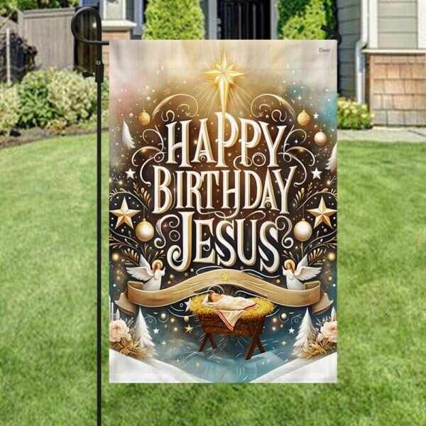Happy Birthday Jesus Garden Flag, Jesus Christ Birthday Double Sided Flag