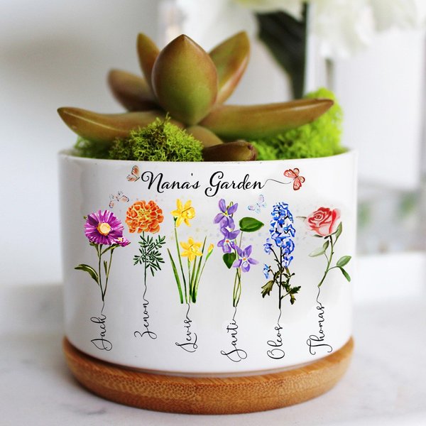 Custom Grandma's Garden Plant Pot With Grandkids Name And Birth Month Flower For Mother's Day-image