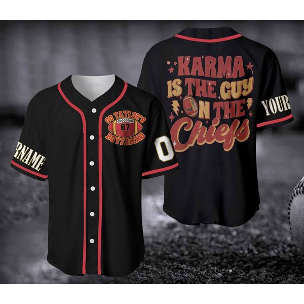 Karma Is The Guy On The Chiefs Jersey Shirt, Custom Jersey Shirt-image