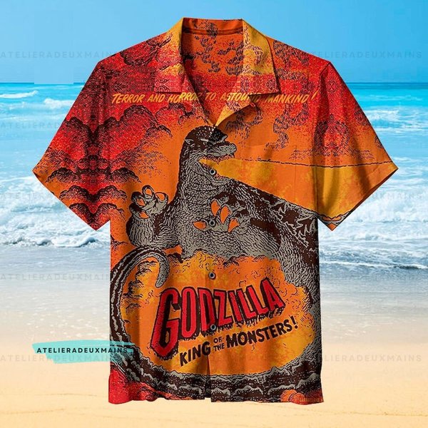 God Zilla King Of Monsters Hawaiian Shirt, 3D King Of Monster Button Shirt-image