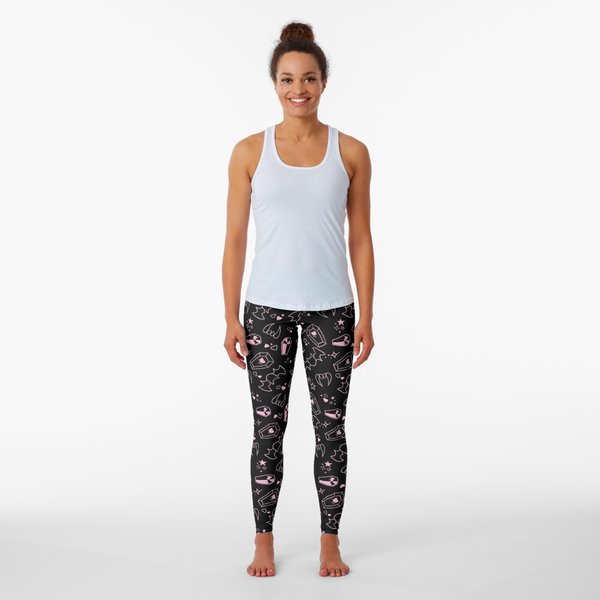 Draculaura Pink - Pastel Goth Vampire With Fangs Coffins Bats Tiling Leggings-image