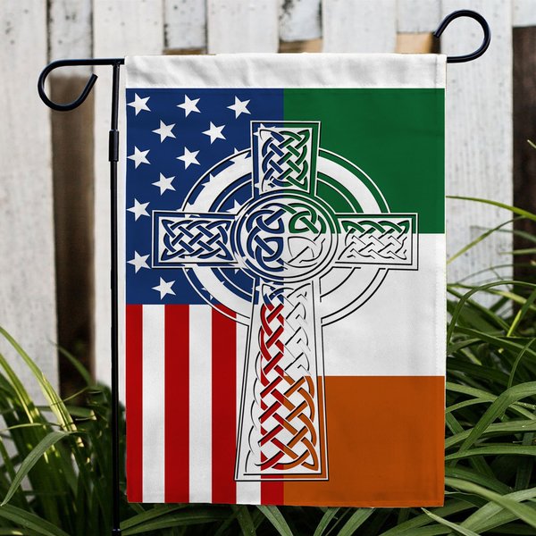Ireland American Patricks Flag, Celtic Irish Cross Paddys Flag, Religious Shamrock Flag-image