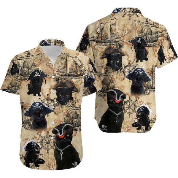 Black Cat Pirate Hawaiian Shirt-image