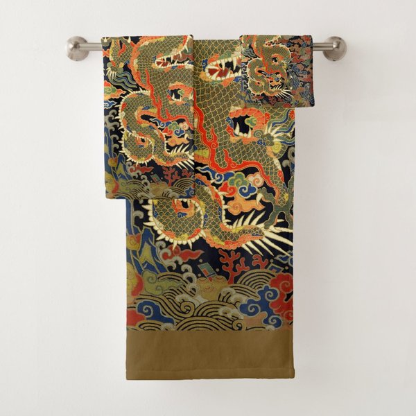 Chinese Asian Dragon Colorful Art Bath Towel Set-image